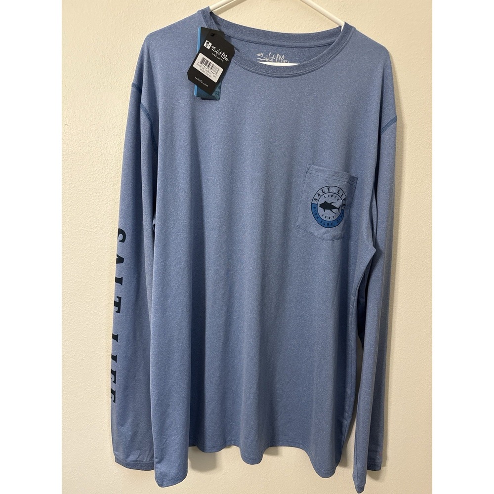New‎ Salt Life SLX UVapor Long Sleeve XXL Blue Performance Fishing Logo Pocket